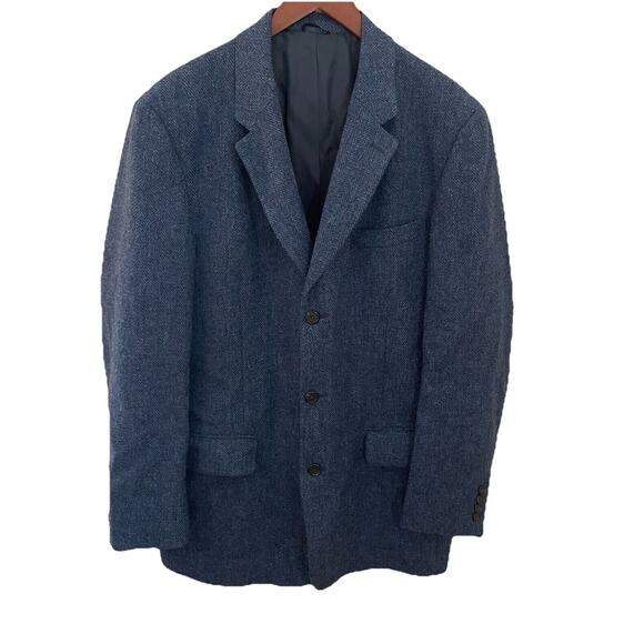 J Crew Ludlow Blue 100% Wool Tweed Herringbone Blazer Mens 42 L Jacket